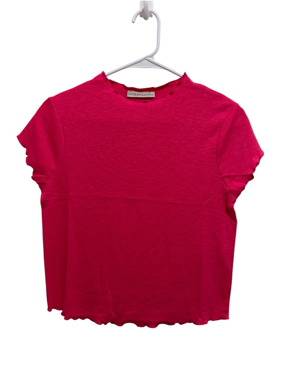 Zenana Outfitters Hot Pink Short Sleeve Lettuce-Edge Tee